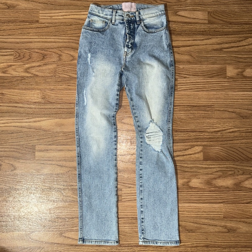 Revice Womens Button Fly Jean Size 27 Blue Denim Sexy Distressed Trendy It Girl